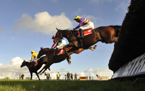 Zaarito ridden by Jockey, R M Power leads Ghizao ridden by Jockey, Ruby Walsh and Cornas ridden by Jockey, James Reveley over a flight - RACE 3 - 14.50 - Betfred Haldon Gold Cup Chase (Limited Handicap) Grade 2 - PHOTO mandatory by-line: Dan Mullan/Pinnacle - Photo Agency UK Tel: +44(0)1363 881025 - Mobile:0797 1270 681 - VAT Reg No: 768 6958 48 - 01/11/2011 - EQUESTRIAN - HORSE RACING - Exeter Racecourse, Haldon, Devon